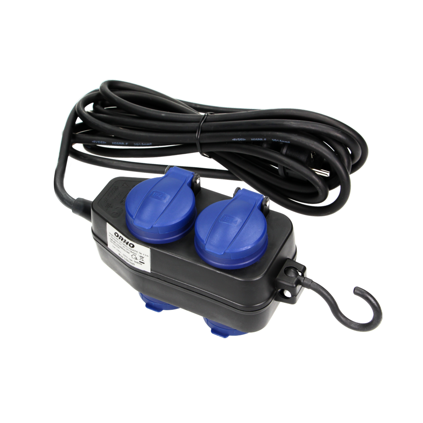 Werkstatt-Verlängerungskabel mit Spritzwasserschutz, Gummi, IP44, H05RR-F 3x1,5mm² - 10m, 2x Steckdosen Typ E (Schuko)