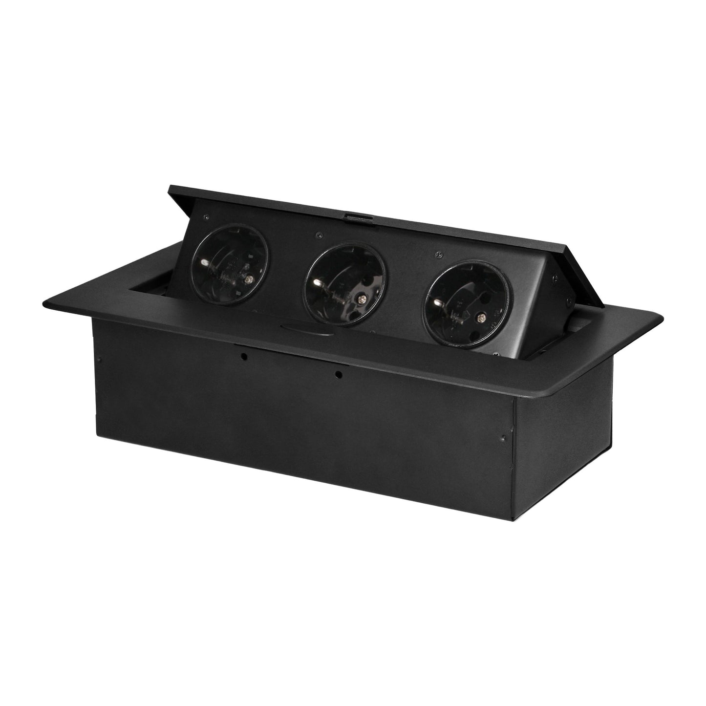 Möbeleinbaudose mit flachem Fräsrand, 3x2P+E (Schuko), schwarz
