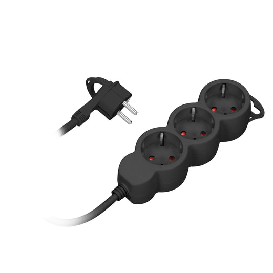 Verlängerungssteckdosen 3x 2P+E , 5m, Schuko H05VV-F 1x1,5mm2, Imax = 16A, schwarz