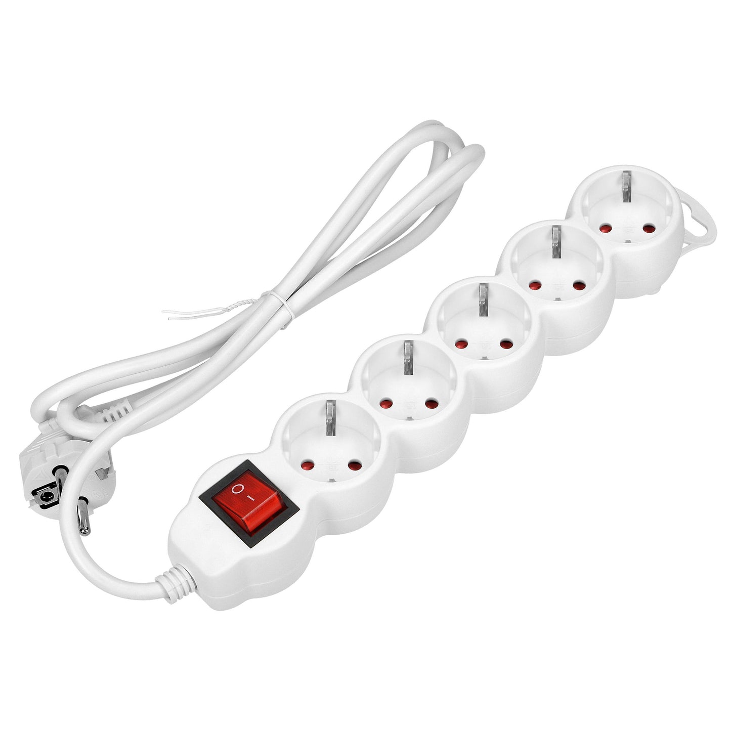 Verlängerungssteckdosen 5x 2P+E mit einem Schalter, 1,5m, Schuko H05VV-F 1x1,5mm2, Imax=16A, weiß