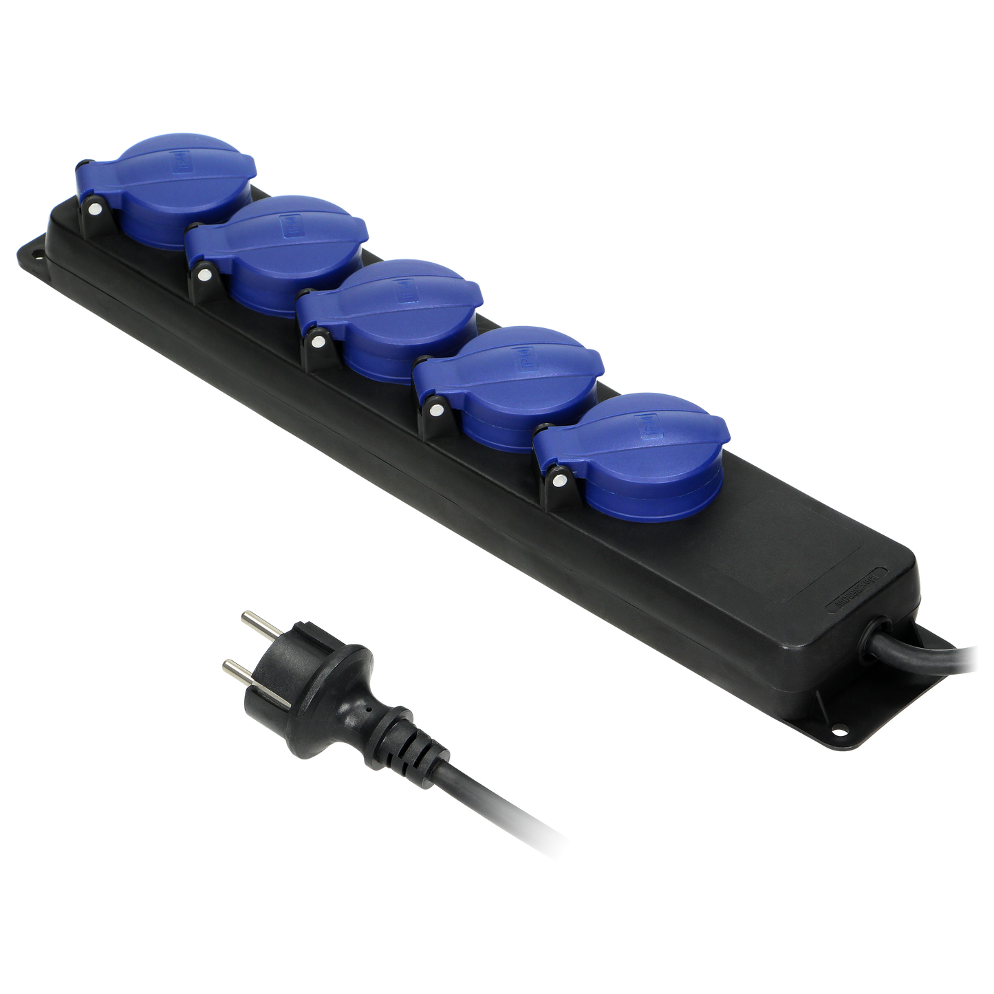 Werkstatt-Verlängerungskabel IP44, 5 Steckdosen 2P+Z (Schuko) IP44, Gummikabel, H05RR-F 3x1,5mm², Länge 3 m