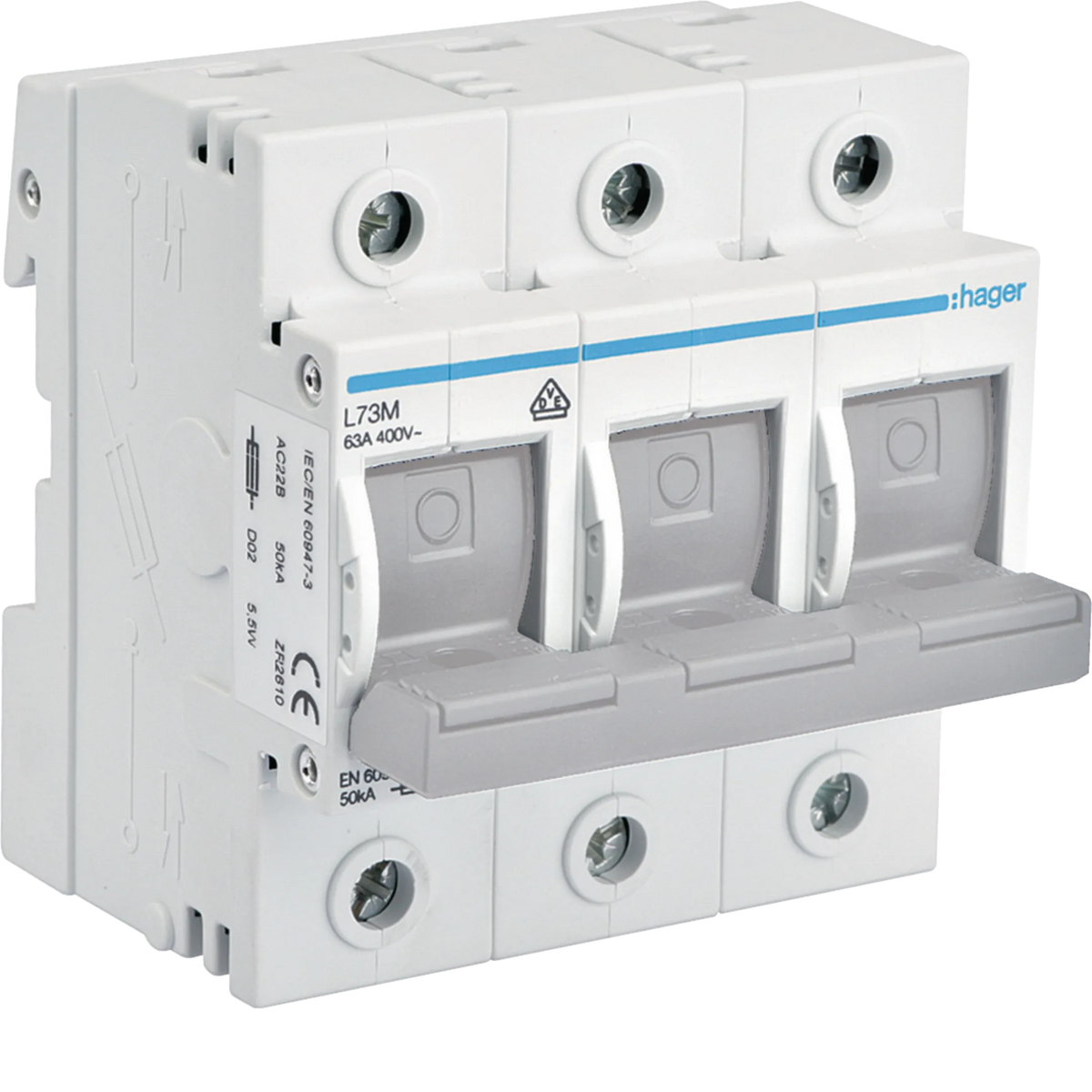 Hager L73M Sicherungslasttrennschalter 3P D02 E18 63 A 400 V AC