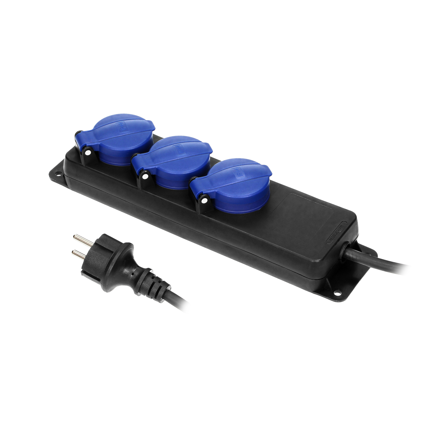 Werkstatt-Verlängerungskabel mit Spritzwasserschutz, Gummi, IP44, H05RR-F 3x1,5mm² - 3m, 3x Steckdosen Typ F (Schuko)