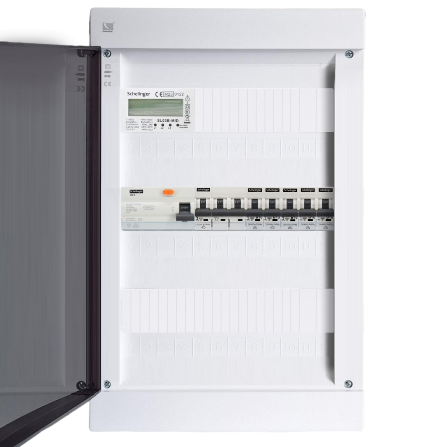 Sicherungskasten, 2,3,4,5 Reihig, Aufputz, Unterputz, Hohlwand, verdrahtet, VDE 1 x FI 40A/30mA + 1 x 3P LS B16 + 5 x 1P LS B16