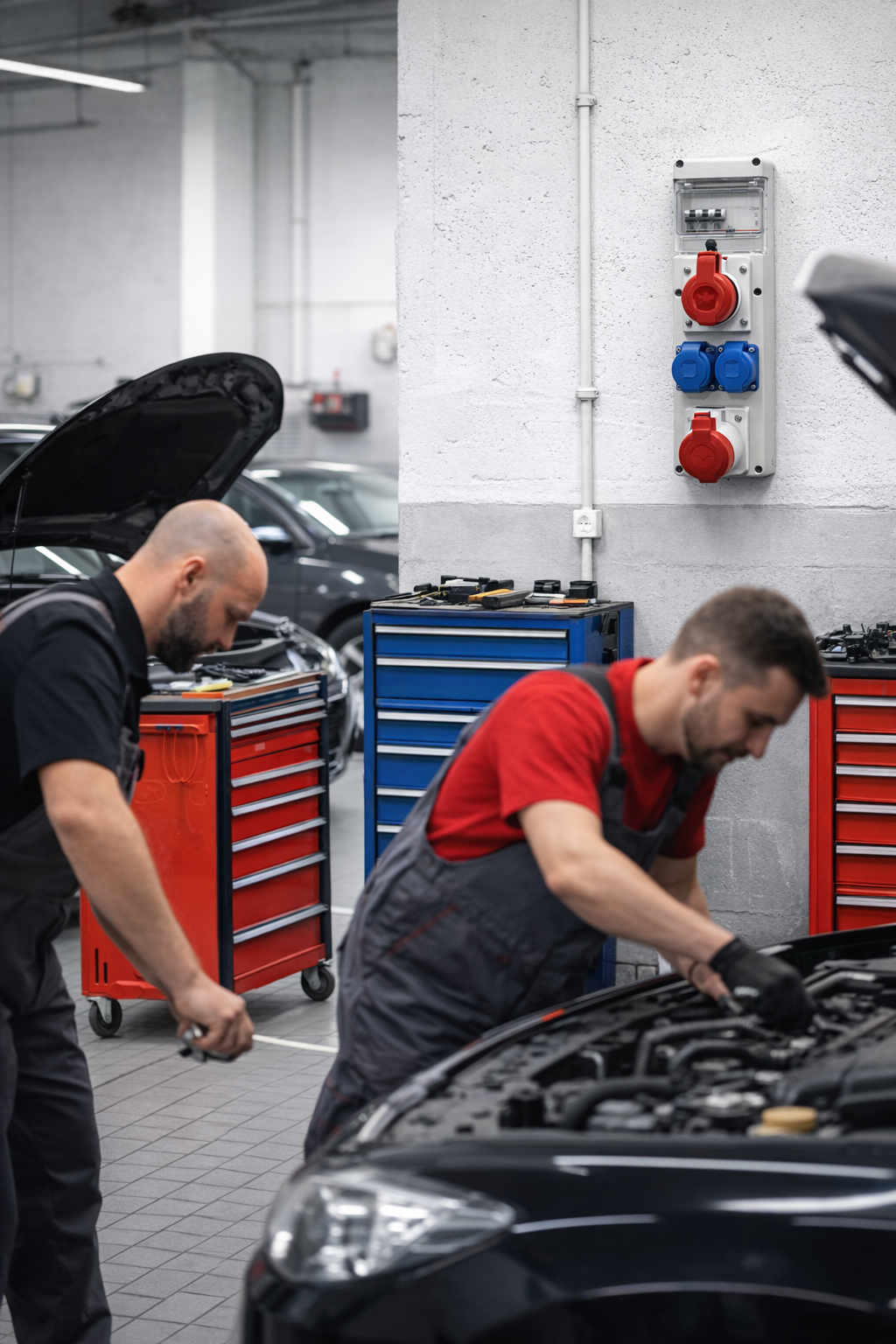 Baustromverteiler / Wandverteiler, verdrahtet, LEGRAND 16A/5P 32A/5P, FI/LS 40A 30mA, LS16A1P x 2, 2 x Schuko 230V