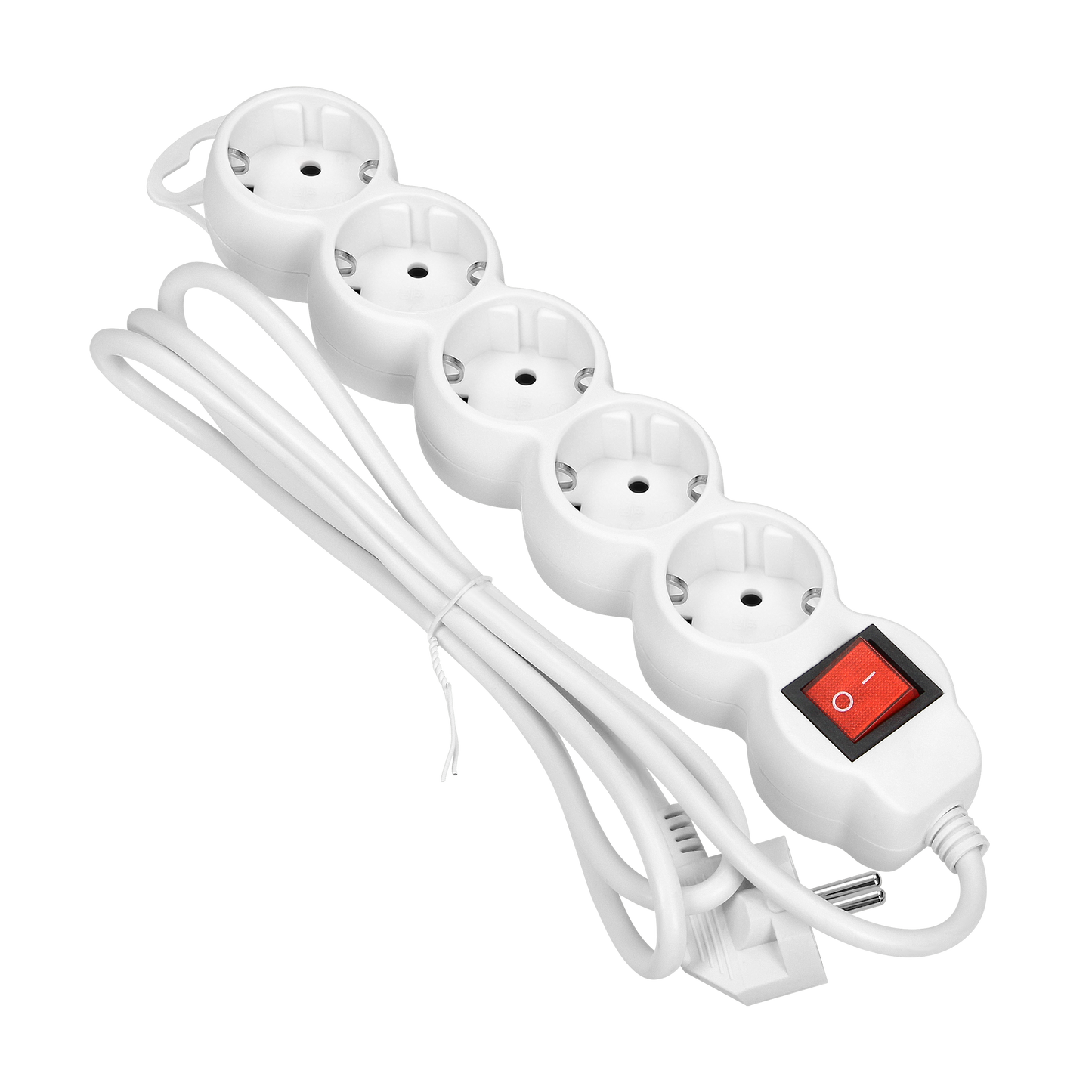 Verlängerungssteckdosen 5x 2P+E mit einem Schalter, 1,5m, Schuko H05VV-F 1x1,5mm2, Imax=16A, weiß