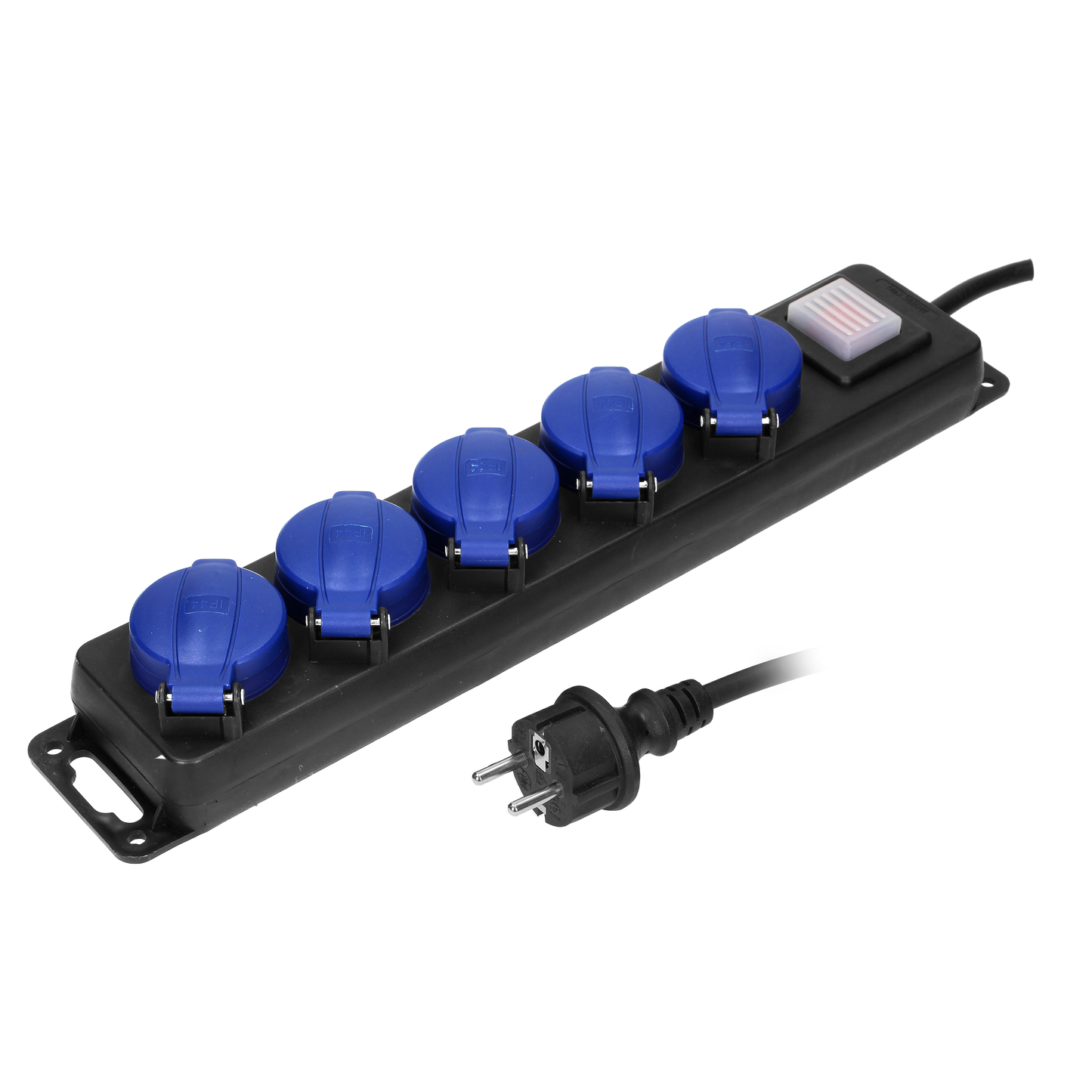 Werkstatt-Verlängerungskabel mit Schalter, 5 Steckdosen 2P+Z (schuko) IP44, Kabel im Gummimantel, H05RR-F 3x1,5mm², Länge 3m
