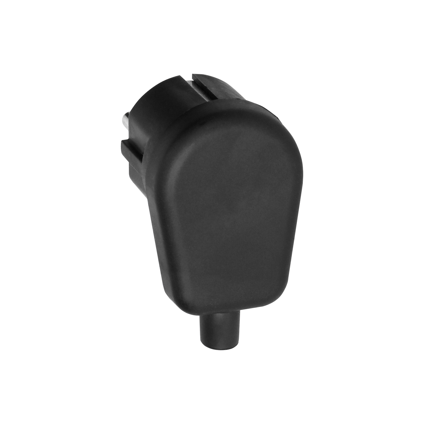 Abgewinkelter, demontierbarer Stecker vom Typ Uni-Schuko mit Erdung. Kabelanschluss-System - geschraubt. Farbe: schwarz