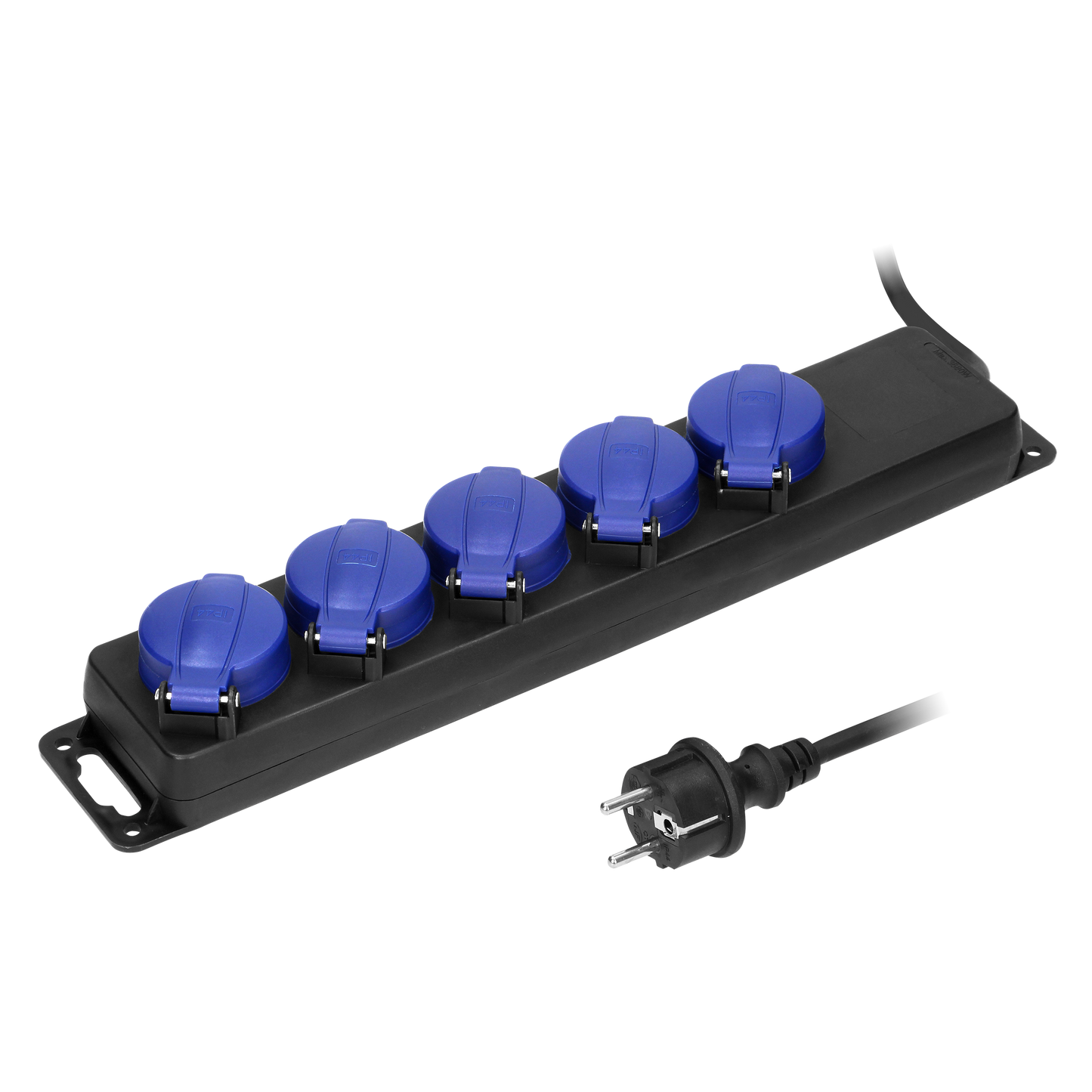 Werkstatt-Verlängerungskabel IP44, 5 Steckdosen 2P+Z (Schuko) IP44, Gummikabel, H05RR-F 3x1,5mm², Länge 3 m