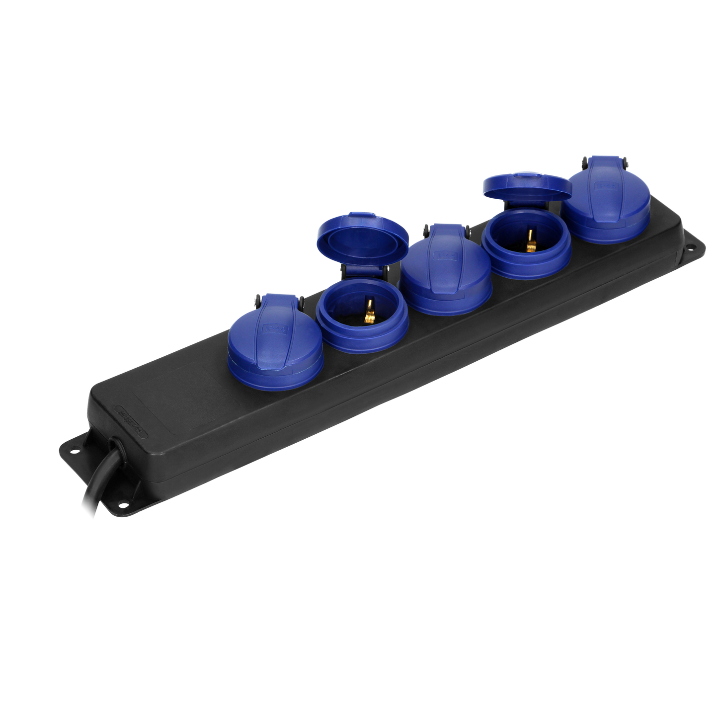 Werkstatt-Verlängerungskabel IP44, 5 Steckdosen 2P+Z (Schuko) IP44, Gummikabel, H05RR-F 3x1,5mm², Länge 3 m