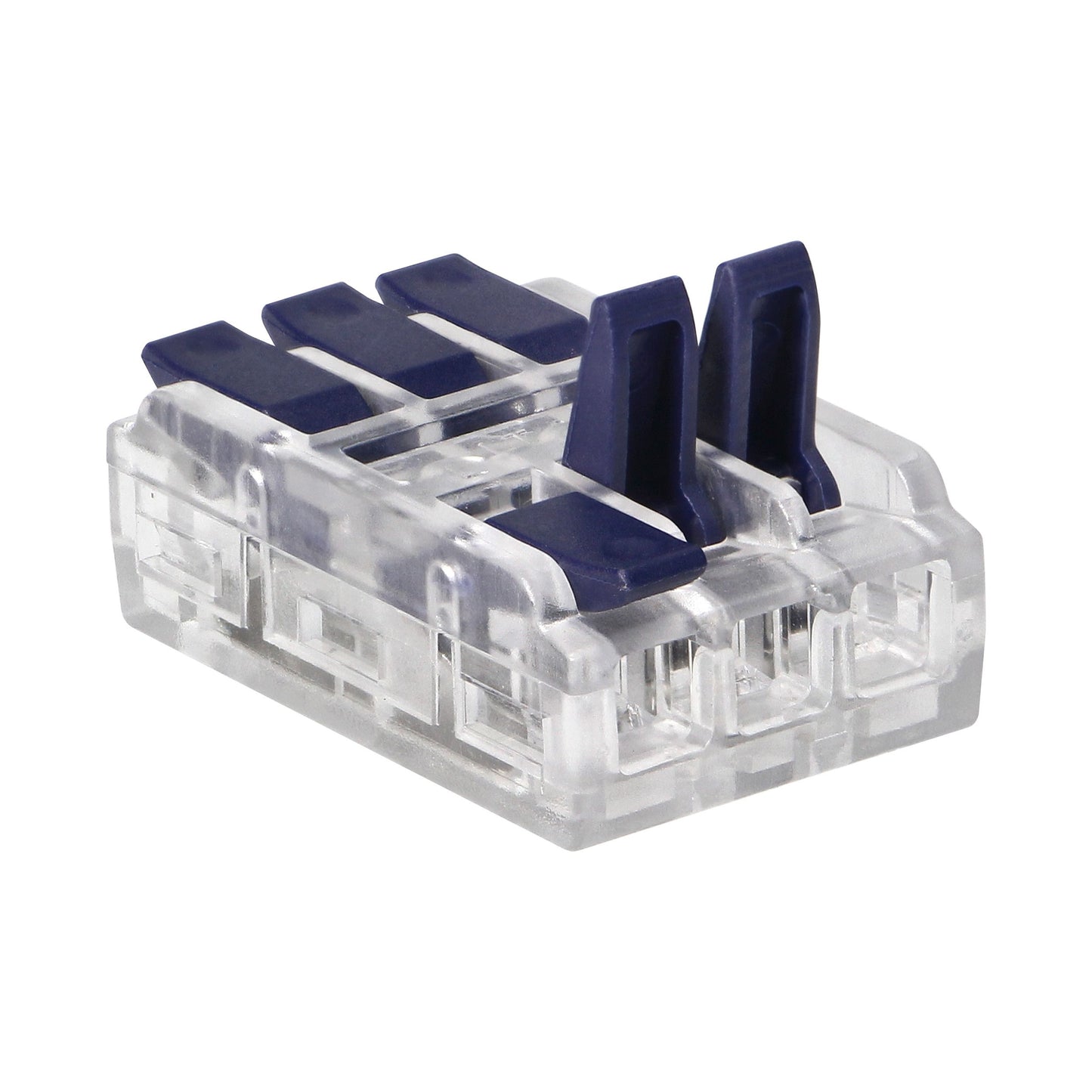 3-Draht-Klemmverbinder, doppelseitig; für beliebige 0,75-4mm²-Drähte; IEC 250V/32A; Beutel mit 4 Stück.