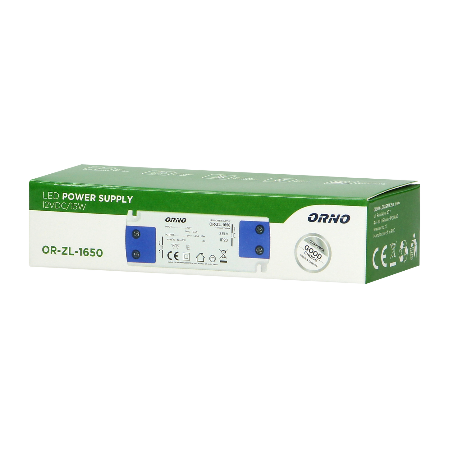 Flaches Netzteil für LED 12VDC 15W, IP20, Höhe 16,5mm
