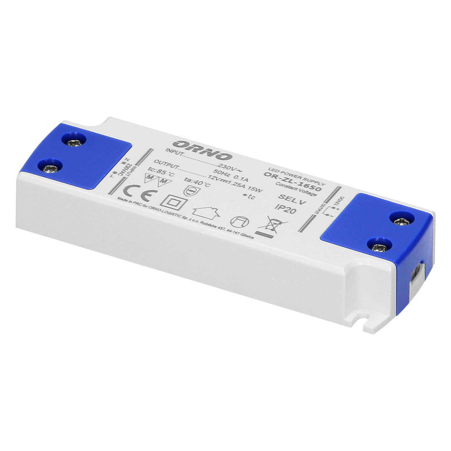 Flaches Netzteil für LED 12VDC 15W, IP20, Höhe 16,5mm