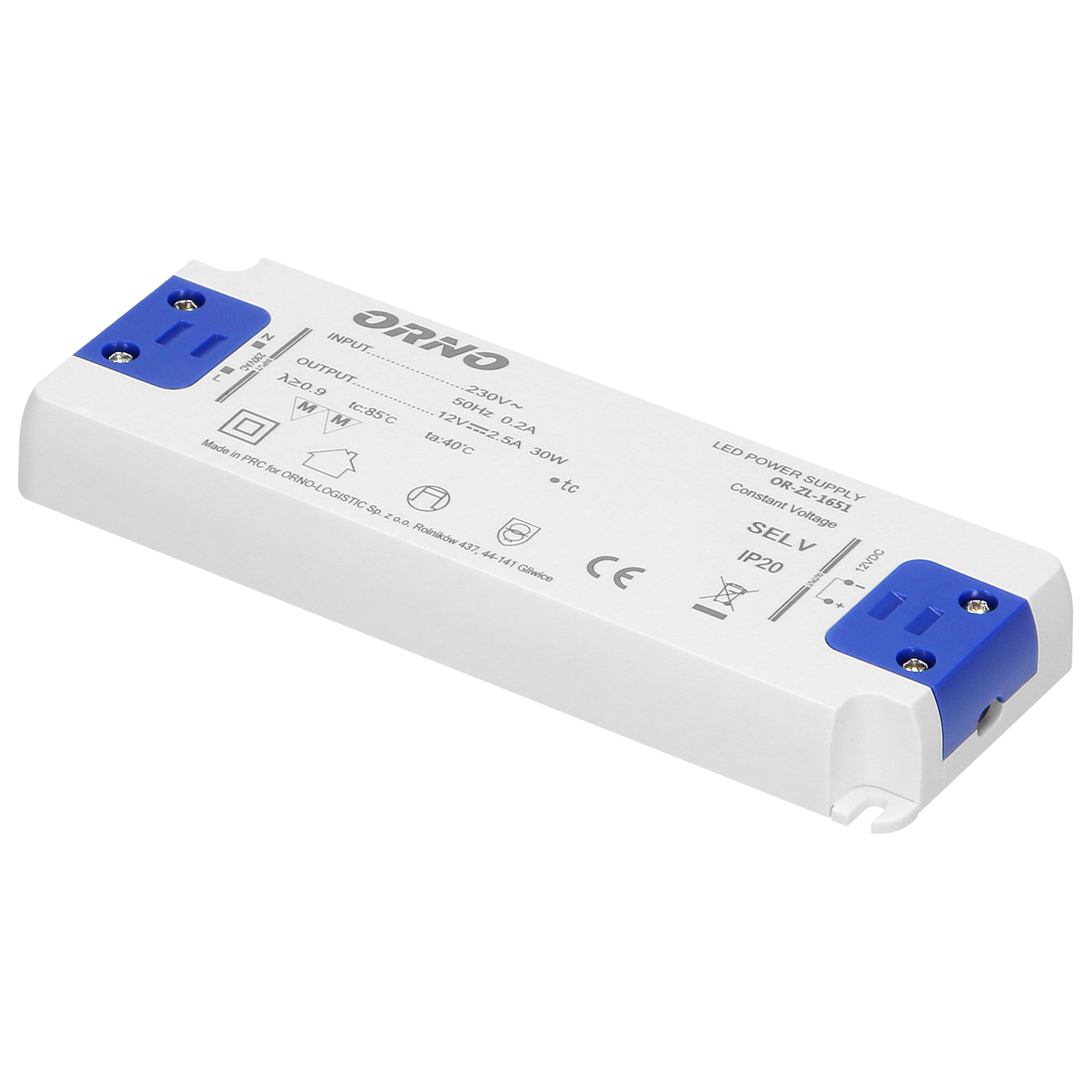 Flaches Netzteil für LED 12VDC 30W, IP20, Höhe 18mm