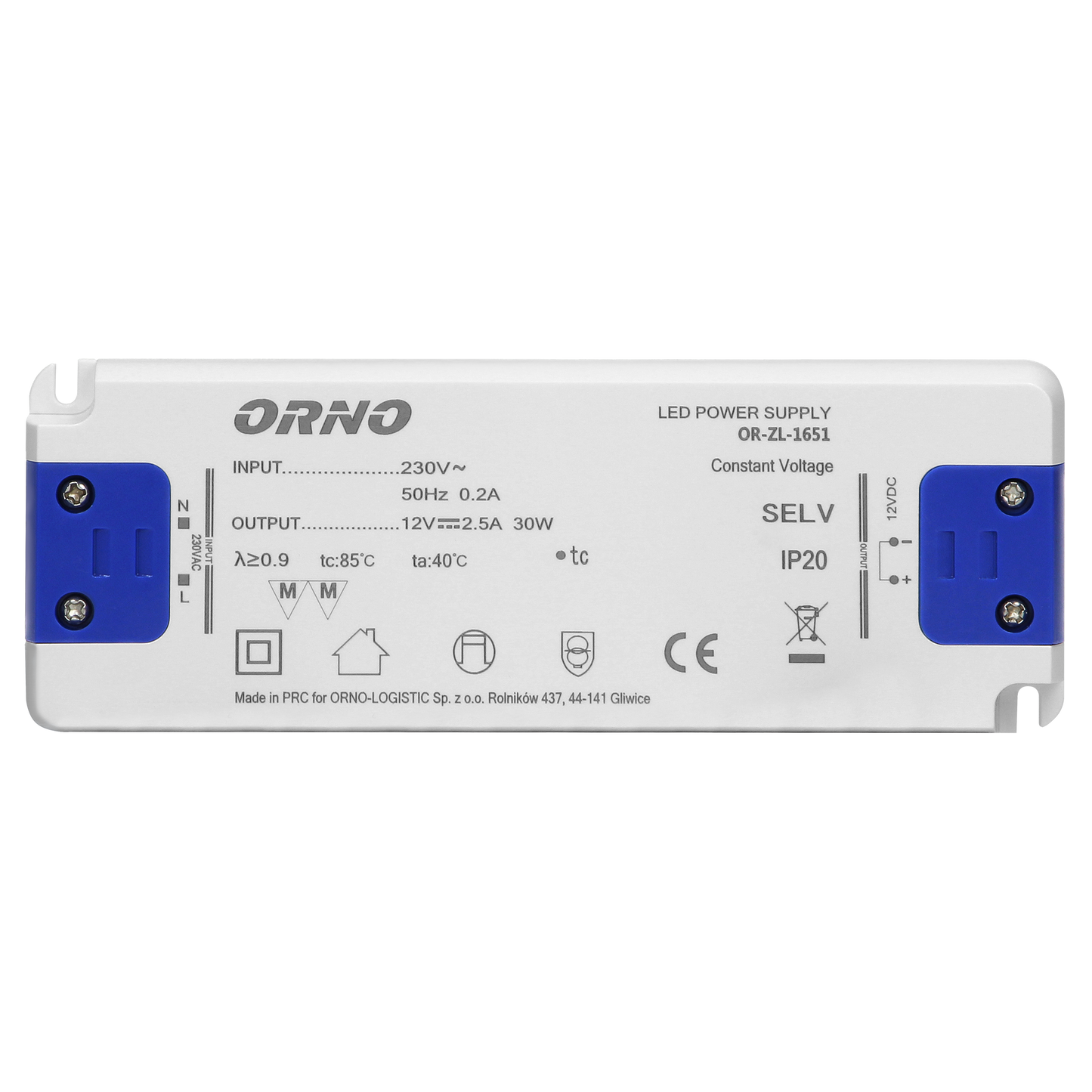 Flaches Netzteil für LED 12VDC 30W, IP20, Höhe 18mm