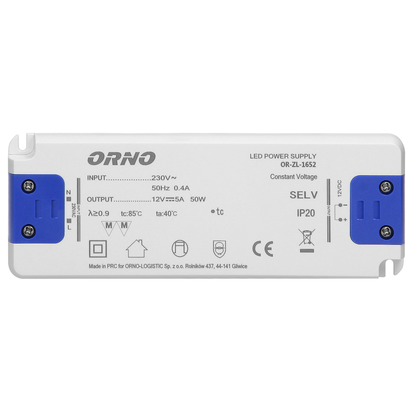 Flaches Netzteil für LED 12VDC 50W, IP20, Höhe 18mm