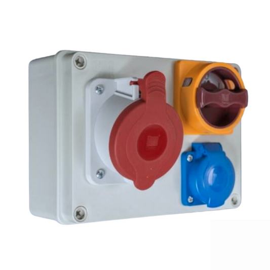 Baustromverteiler 1 x CEE 32A, 1 x Schuko 230V/16A verdrahtet, Thermoschalter