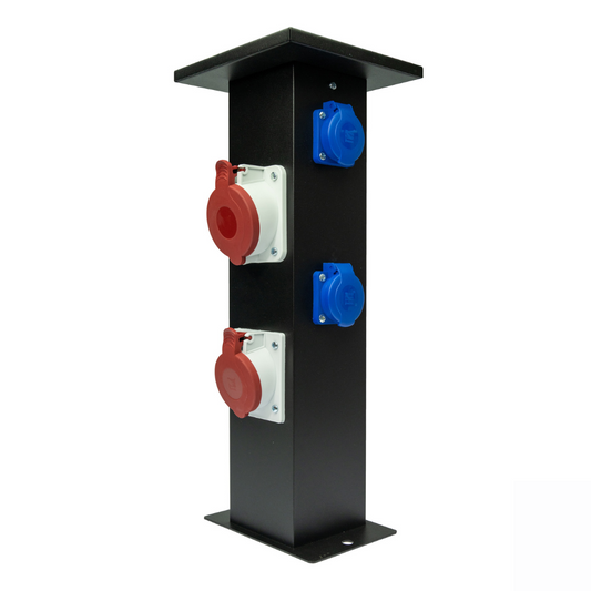 Alu Baustromverteiler Steckdosensäule CEE16A/400V, CEE32A/400V, 2 x 230V Schuko Außensteckdose Gartensteckdose IP44 schwarz