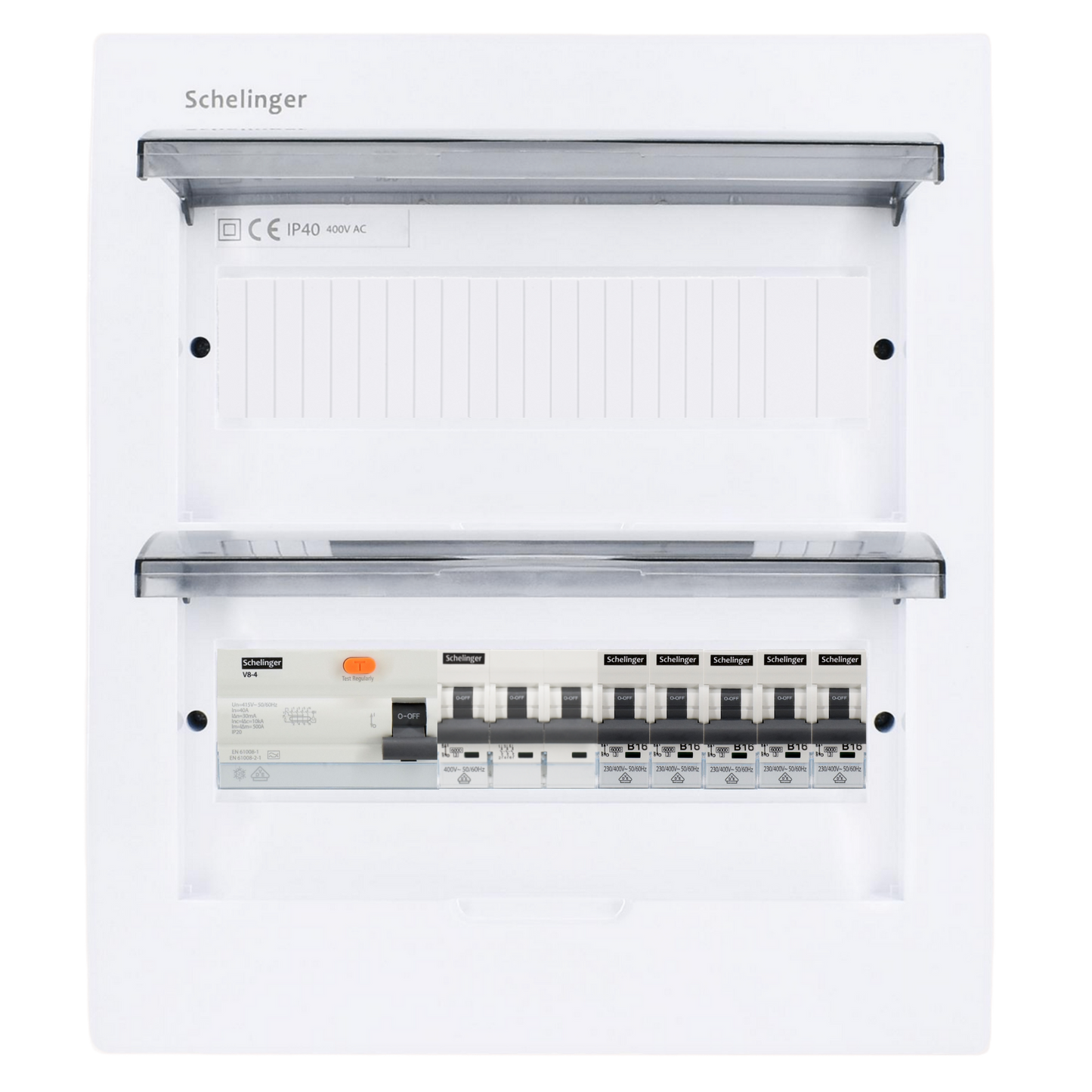 Sicherungskasten, 2,3,4,5 Reihig, Aufputz, Unterputz, Hohlwand, verdrahtet, VDE 1 x FI 40A/30mA + 1 x 3P LS B16 + 5 x 1P LS B16