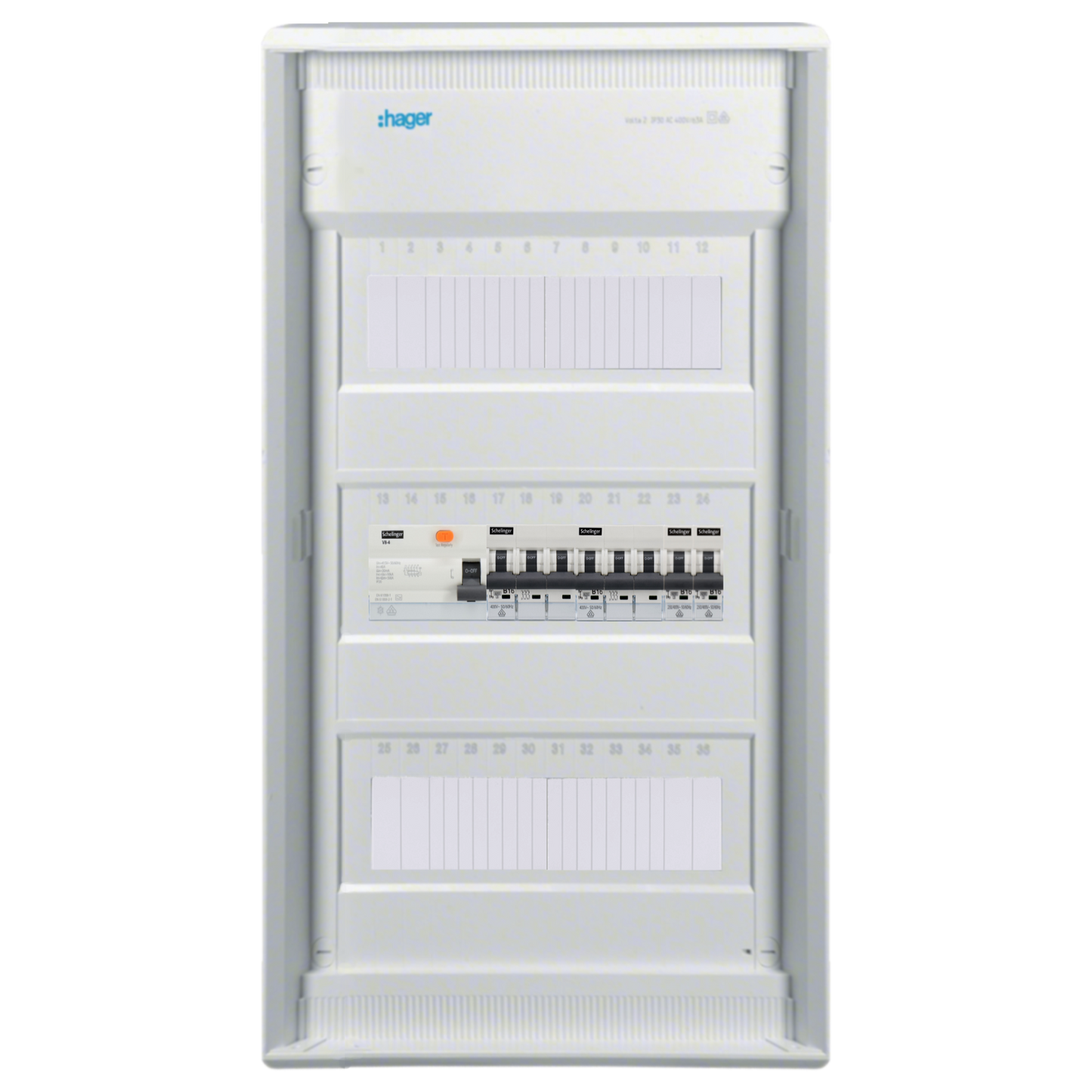 Sicherungskasten, 2,3,4,5 Reihig, Aufputz, Unterputz, Hohlwand, verdrahtet, VDE 1 x FI 40A/30mA + 2 x 3P LS B16 + 2 x 1P LS B16
