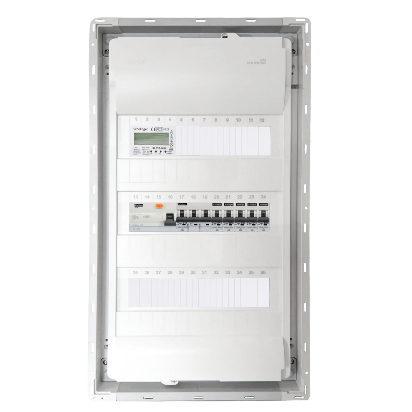 Sicherungskasten, 2,3,4,5 Reihig, Aufputz, Unterputz, Hohlwand, verdrahtet, VDE 1 x FI 40A/30mA + 1 x 3P LS B16 + 5 x 1P LS B16