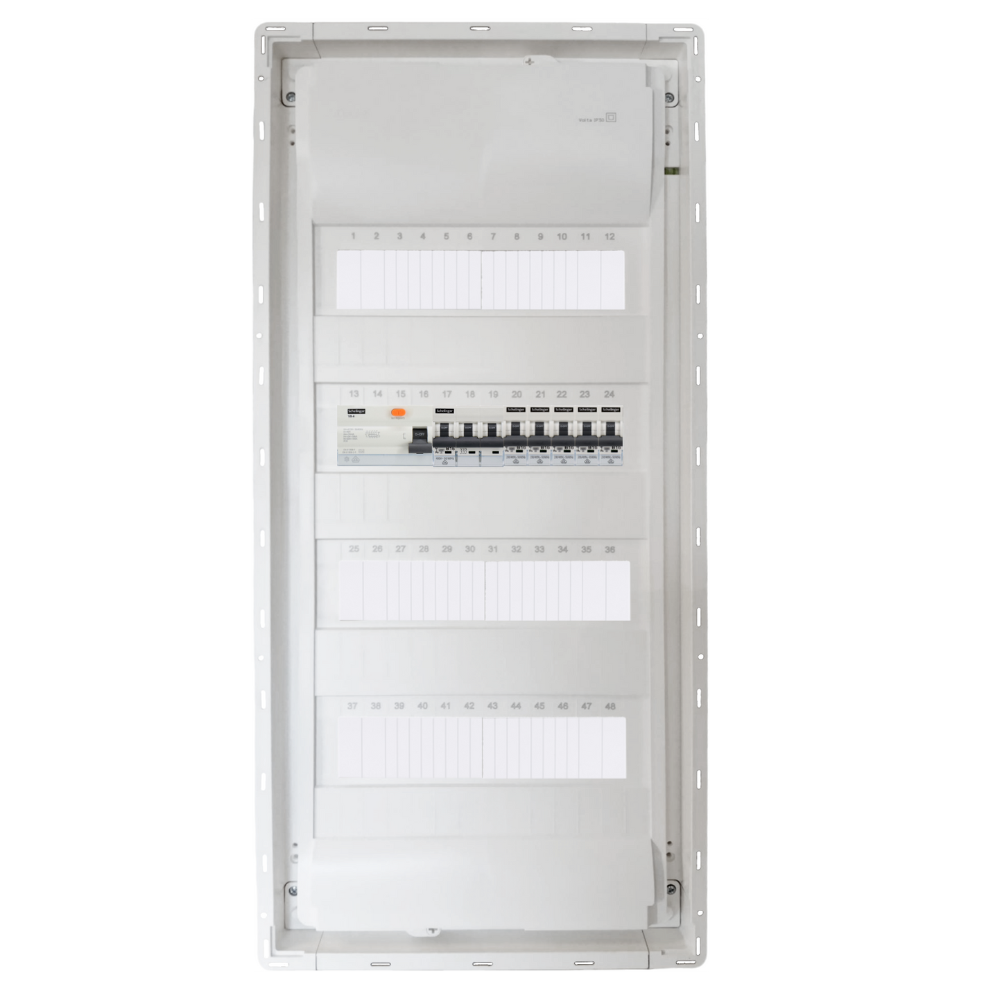 Sicherungskasten, 2,3,4,5 Reihig, Aufputz, Unterputz, Hohlwand, verdrahtet, VDE 1 x FI 40A/30mA + 1 x 3P LS B16 + 5 x 1P LS B16