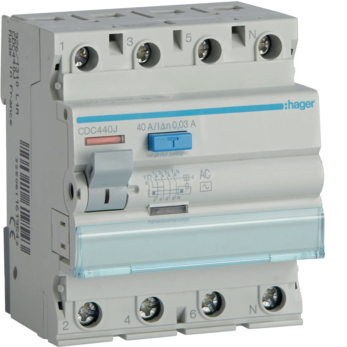 Hager CDC440J FI-Schutzschalter, 4P, 40A, 30mA, Typ AC