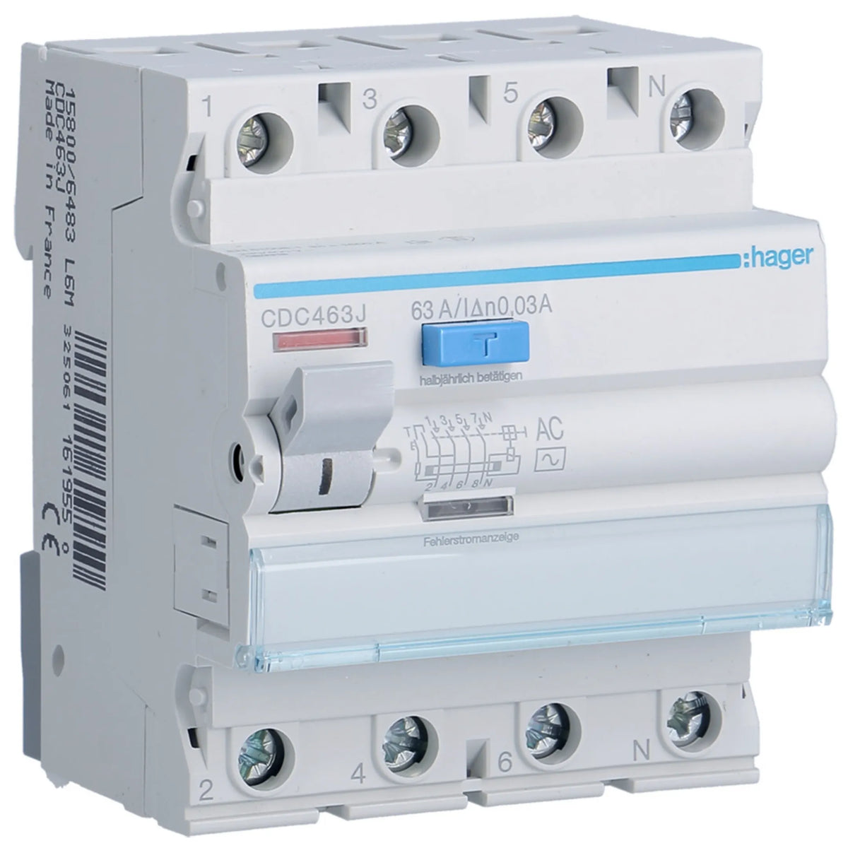 Hager CDC463J FI-Schutzschalter, 4P, 63A, 30mA, Typ AC