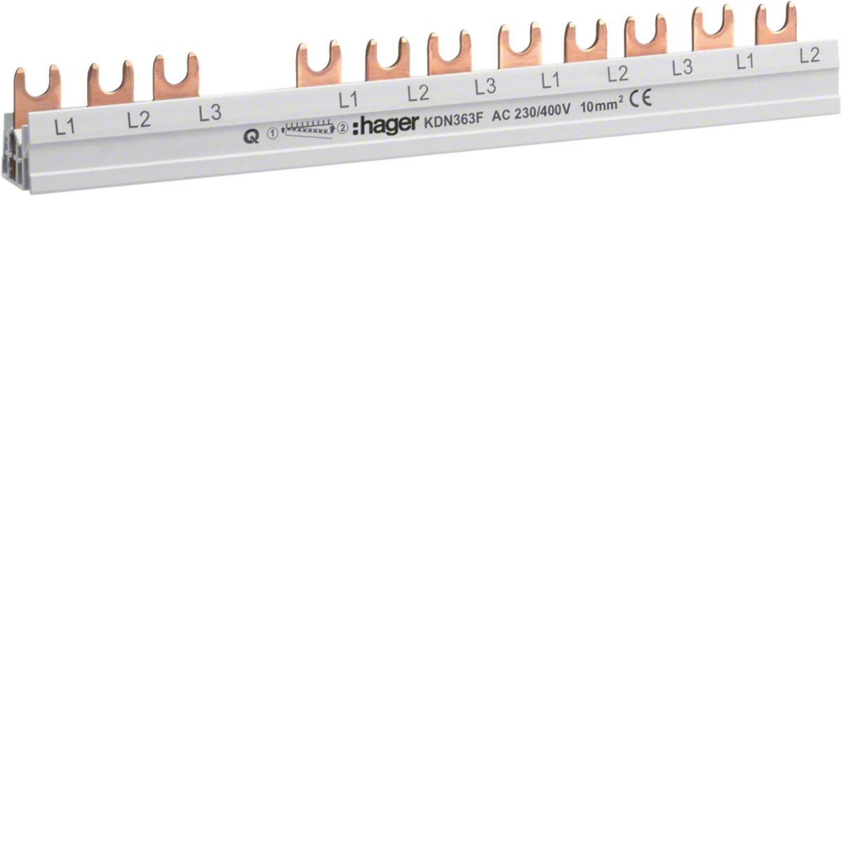 Hager KDN363F Phasenschiene mit Gabelanschluss, 3P, 12 Module