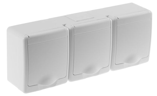 BETA Hermetische 3-fach Steckdose Aufputz-Montage weiß Feuchtraum IP44 16A 250V