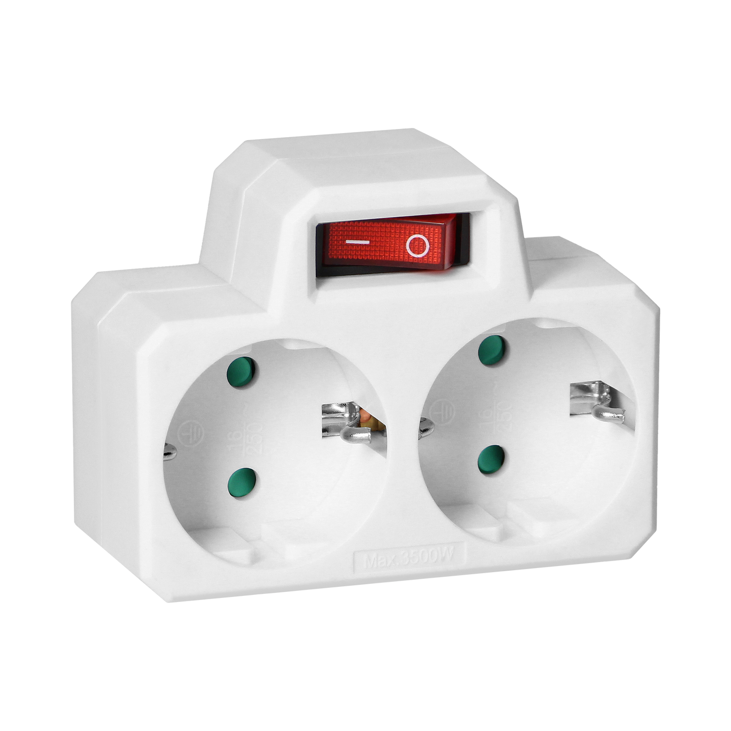 Leistungsverteiler 2x2P+E (Schuko) mit Zentralschalter, weiß