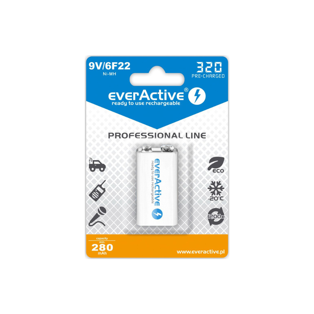 everActive Silver Line Akkus 6F22/9V Ni-MH 320 mAh ready to use 1er Blister