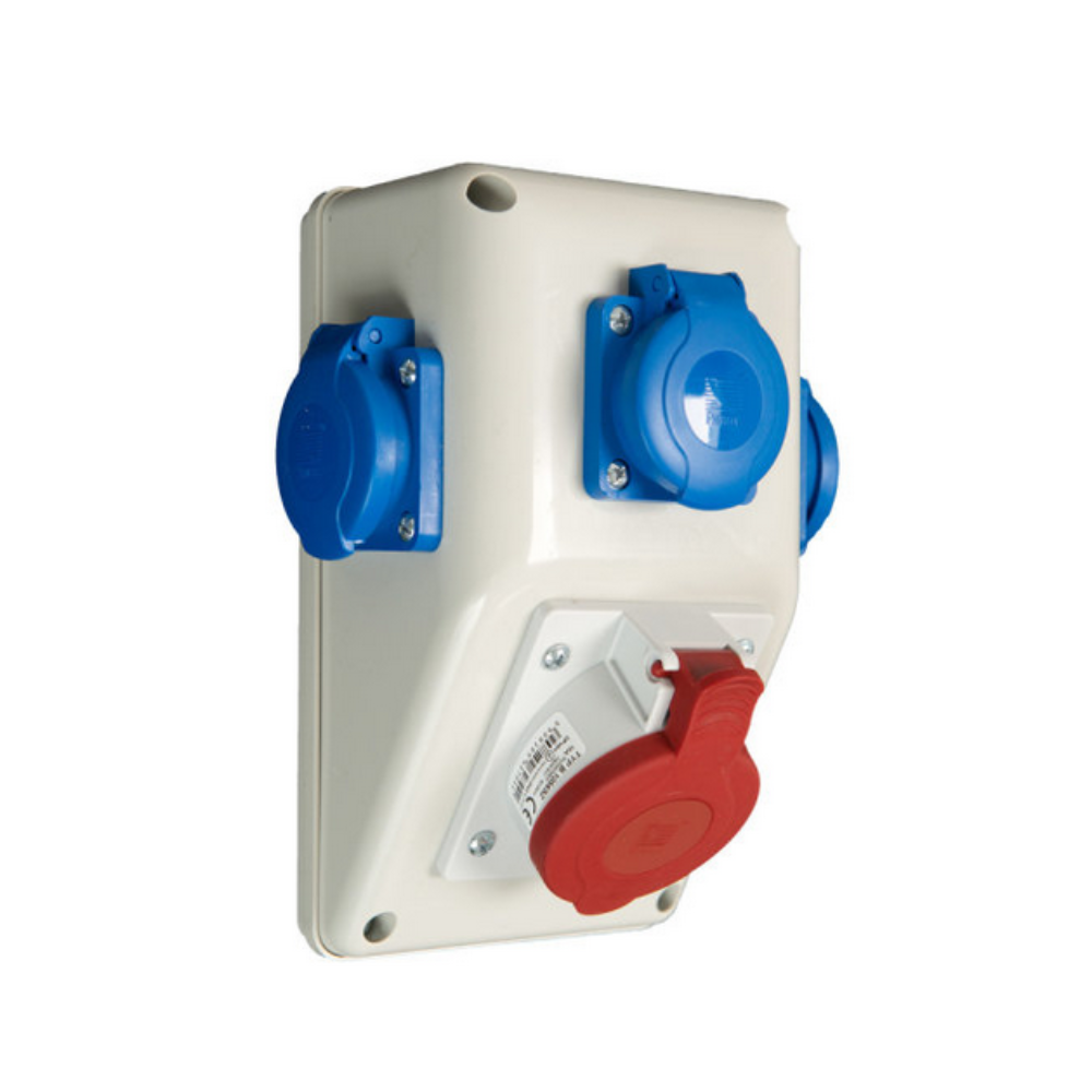 Wandsteckdose Wandverteiler 1 x CEE 16A/400 + 3 x 250 V/16A Schuko vorverdrahtet