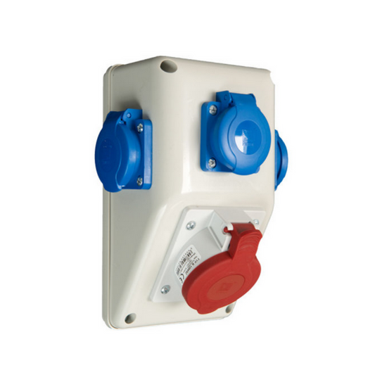 Wandsteckdose Wandverteiler 1 x CEE 16A/400 + 3 x 250 V/16A Schuko vorverdrahtet