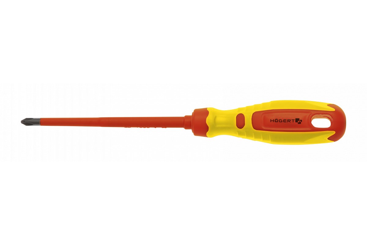 Högert Technik Kreuzschlitzschraubendreher PH2, 100 mm, 1000 V, CrMo Stahl VDE