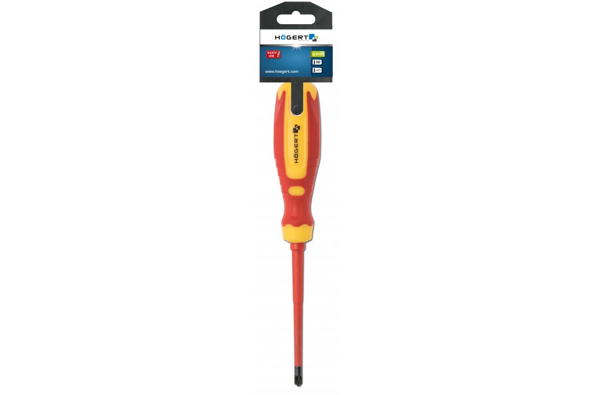 Högert Technik Schraubendreher für Plus-Minus Klemmschrauben, PH1/SL5 100 mm, 1000 V, CrMo Stahl VDE