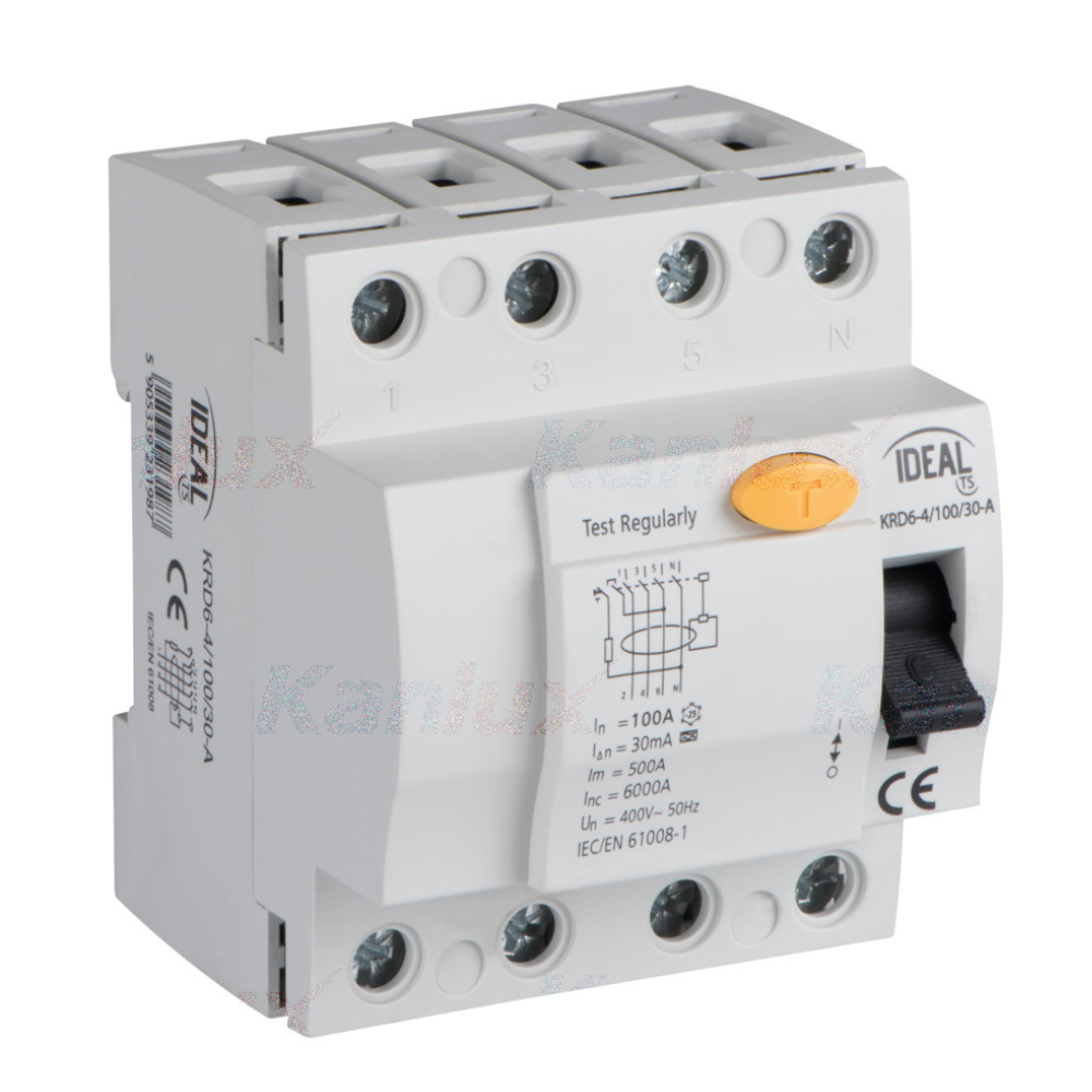 Kanlux IDEAL Fehlerstromschutzschalter, 4P KRD6-4 KRD6-4/100/30-A VDE