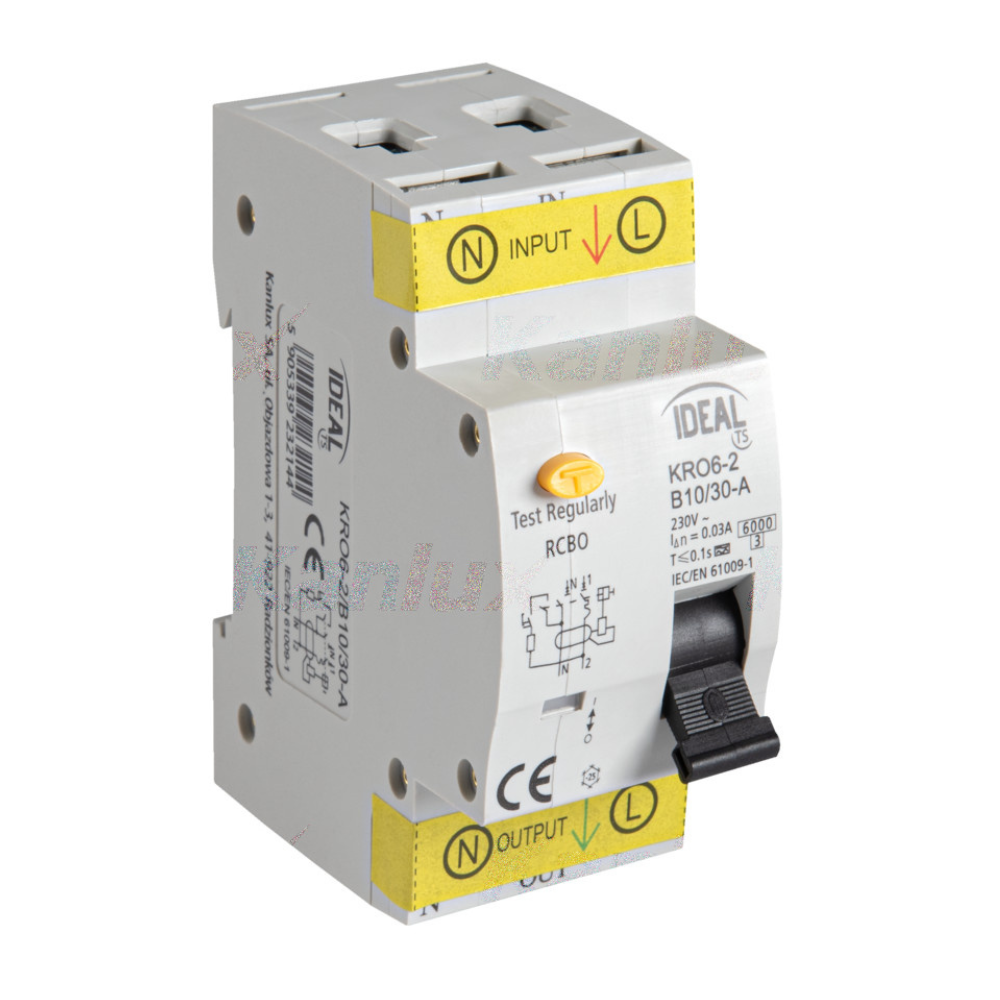 Kanlux IDEAL Fehlerstromschutzschalter mit Überstromschutz, 6kA, 2P KRO6 KRO6-2/B10/30-A