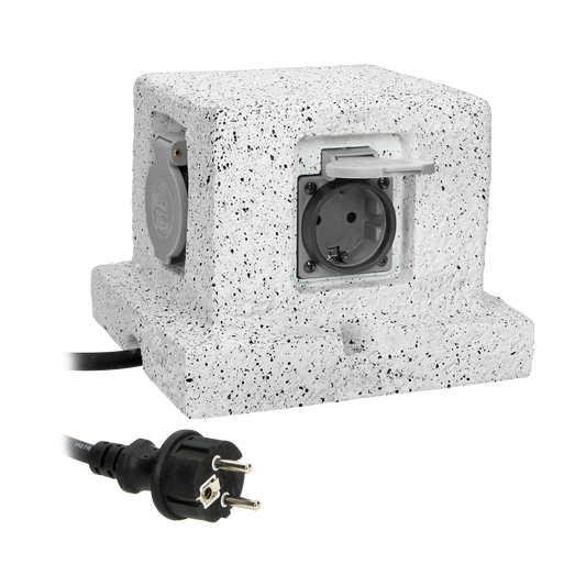 Gartensteckdose , 4 Steckdosen Typ E SchuKo, Gummikabel H07RN-F 3x1,5mm², 3m