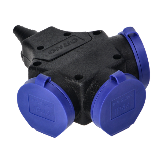 Wasserdichte 3-fach-Verlängerungssteckdose im robusten IP44-Gehäuse, 3x2P+E Schuko, 16A, 230V AC Werkstattverteiler