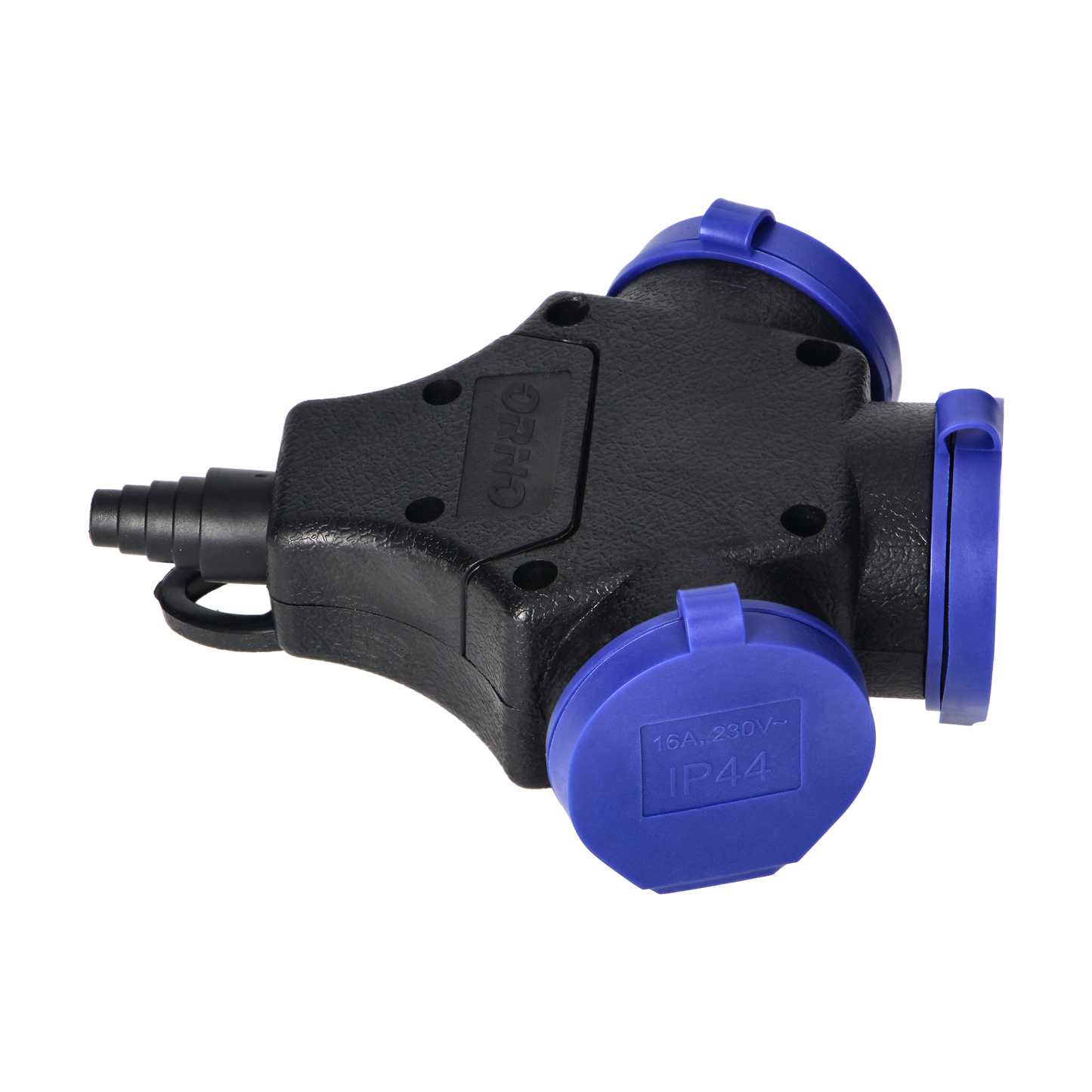 Wasserdichte 3-fach-Verlängerungssteckdose im robusten IP44-Gehäuse, 3x2P+E Schuko, 16A, 230V AC Werkstattverteiler