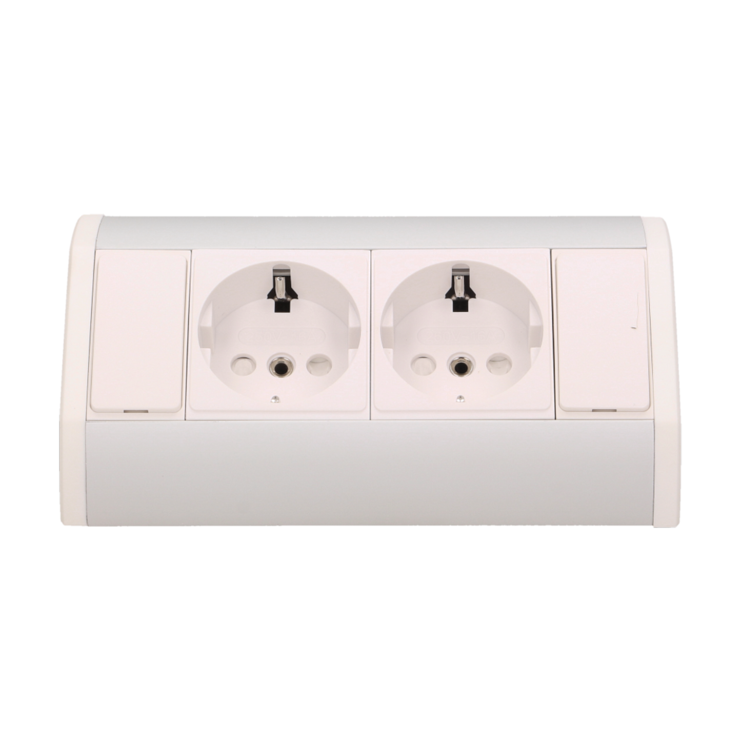 Möbel-Steckdose 2x2P+Z, Schuko Version, weiß-silber