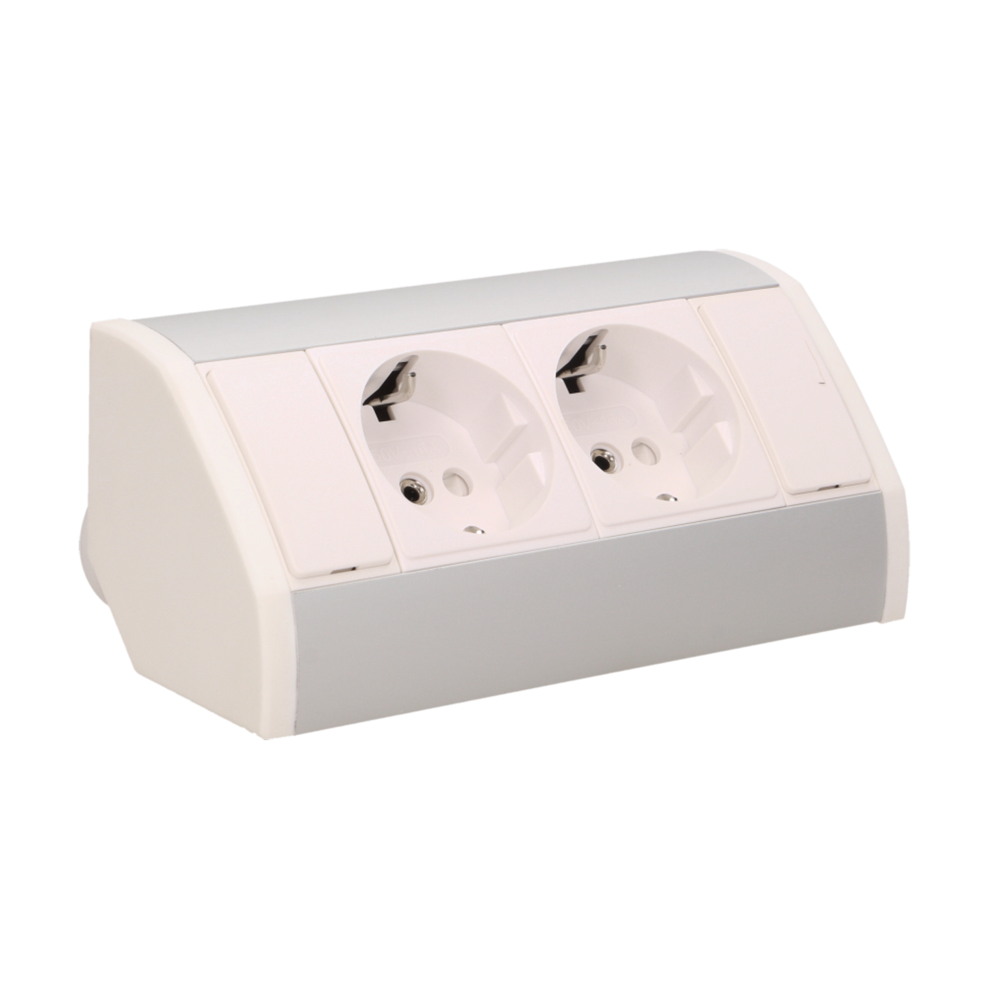 Möbel-Steckdose 2x2P+Z, Schuko Version, weiß-silber