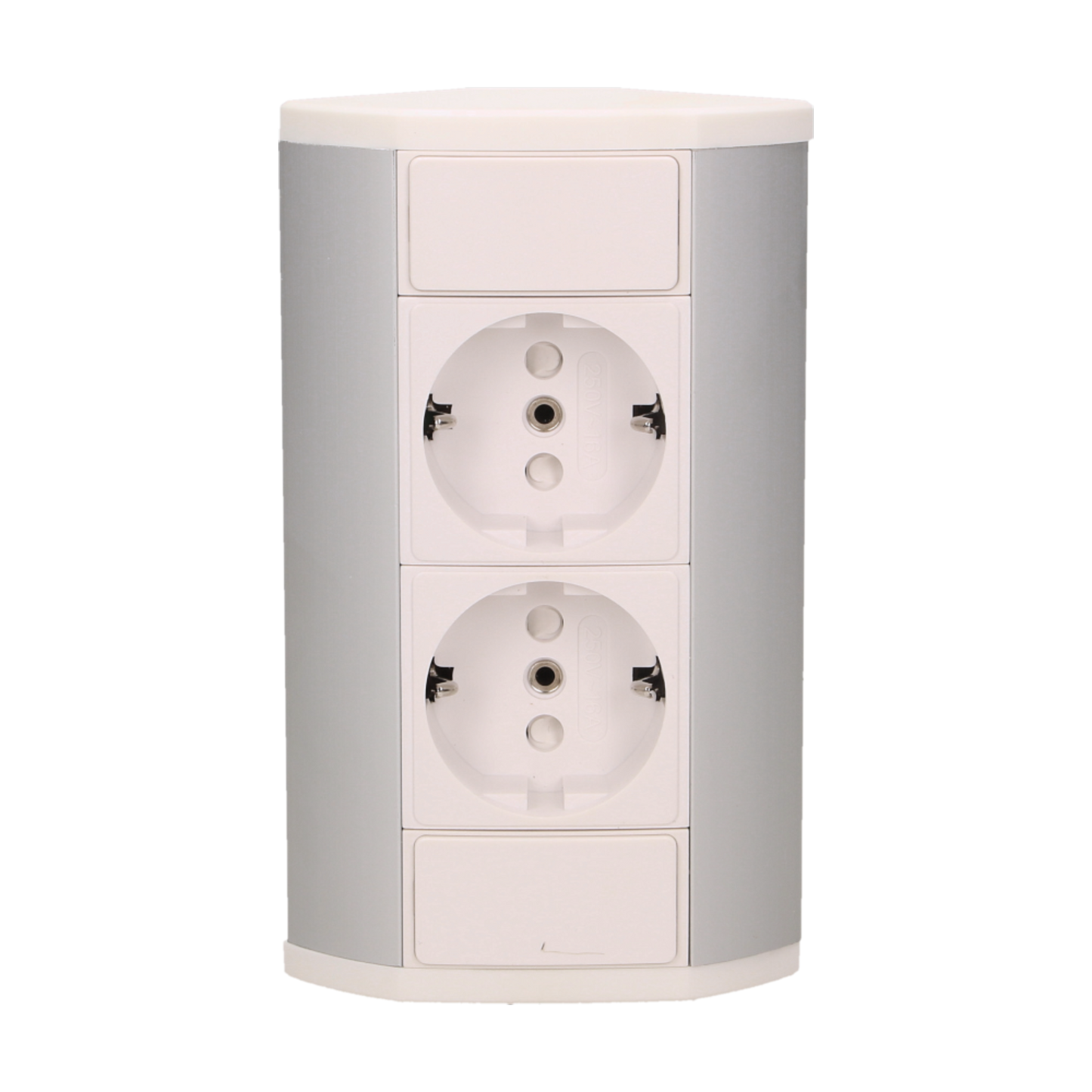 Möbel-Steckdose 2x2P+Z, Schuko Version, weiß-silber