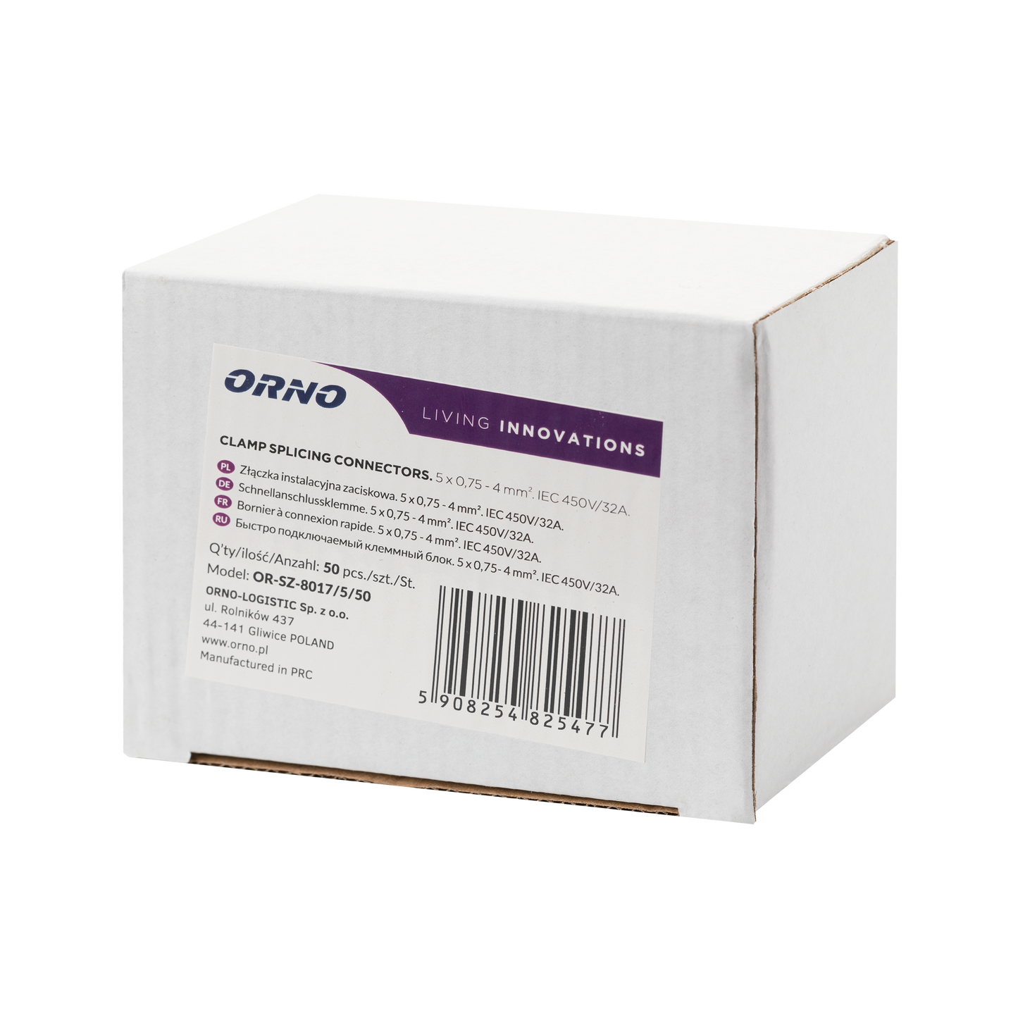 5-adrige Anschlussklemme; für beliebige Leiter 0,75-4mm²; IEC 450V/32A 50 Stück.