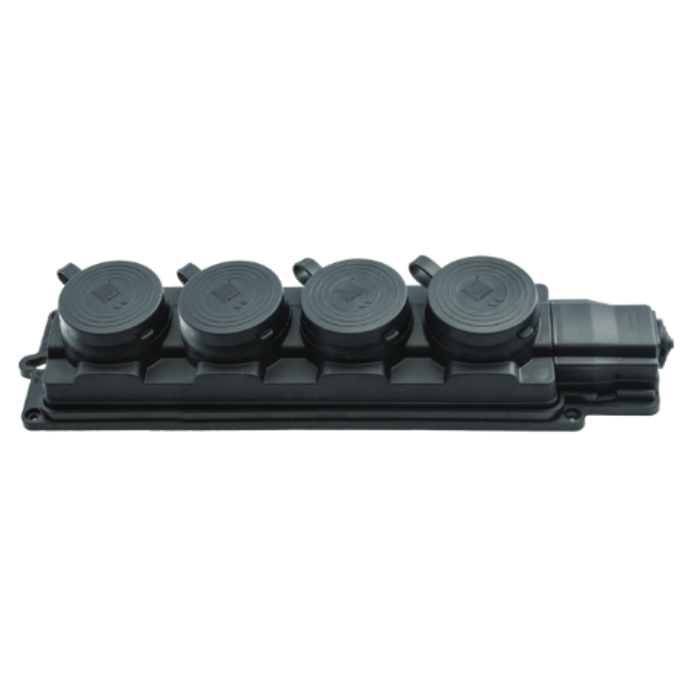 Gummi-Verteiler Schuko mit 4 Steckdose 4x2P+Z IP44, 16A, 250V