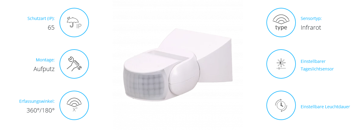 Bewegungsmelder 3600/180 Grad IP65, 1200W, weiß, zwei Sensoren