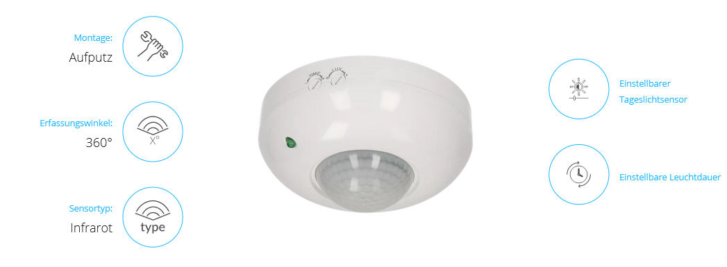 Bewegungsmelder 360 Grad IP20, 1200W, weiß