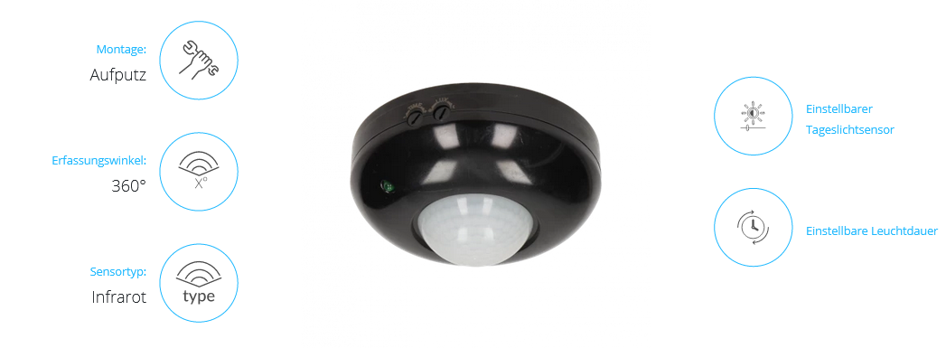 Bewegungsmelder 360 Grad IP20, 1200W, schwarz