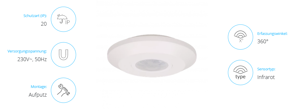 Bewegungsmelder 360 Grad IP20, 2000W, ultraflach - 2,5cm, mini